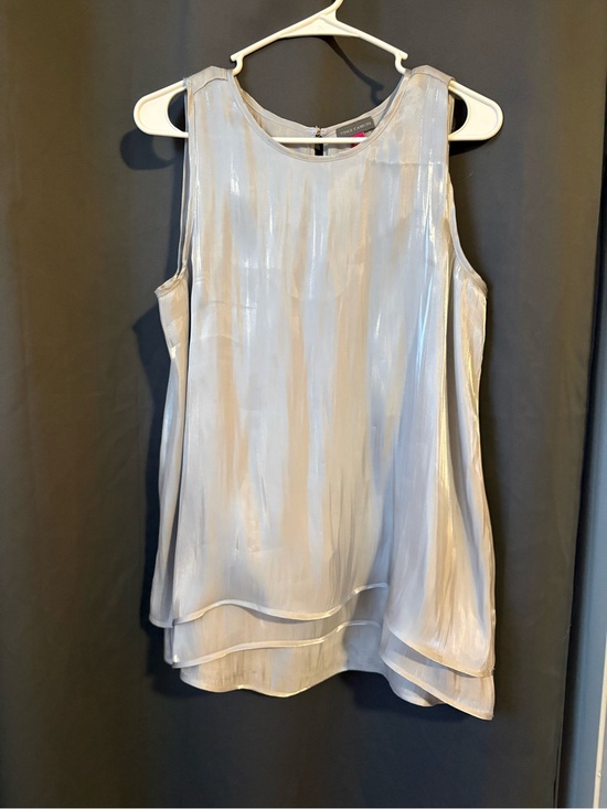 Vince Camuto Tops - Vince Camuto Sleeveless Shimmery Silver Gray Tiered Blouse